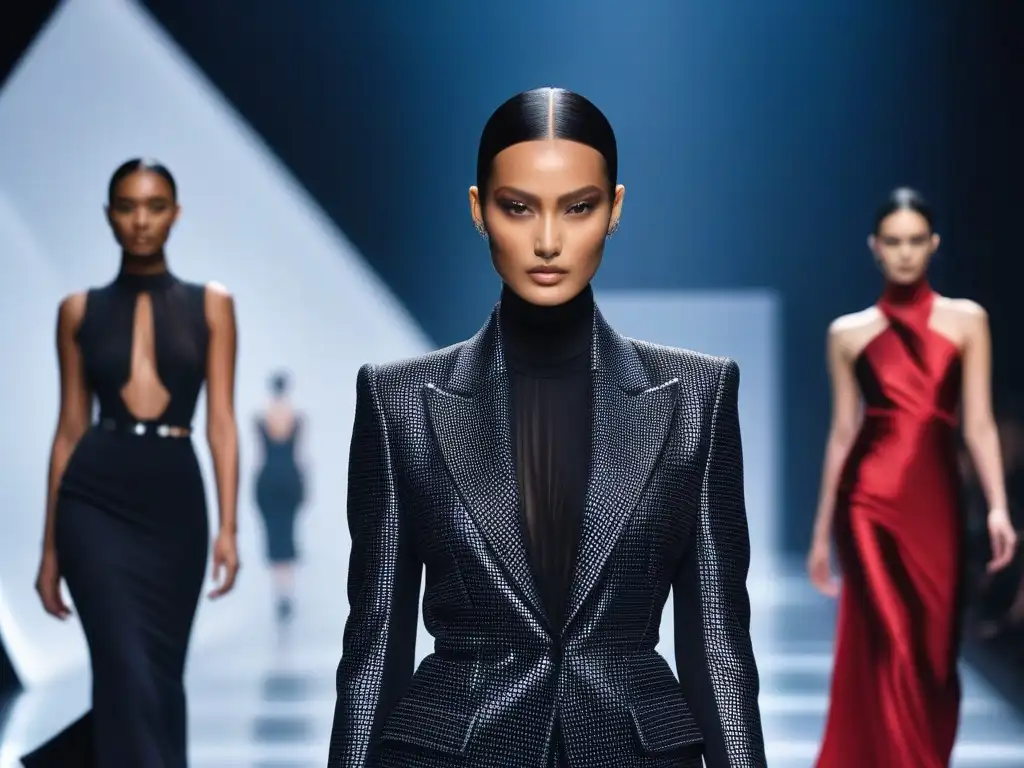 Desfile Armani: diversidad, elegancia y empoderamiento Desfile de moda inclusiva para todos los cuerpos: modelos diversos lucen elegantes atuendos Armani con confianza en una pasarela futurista
