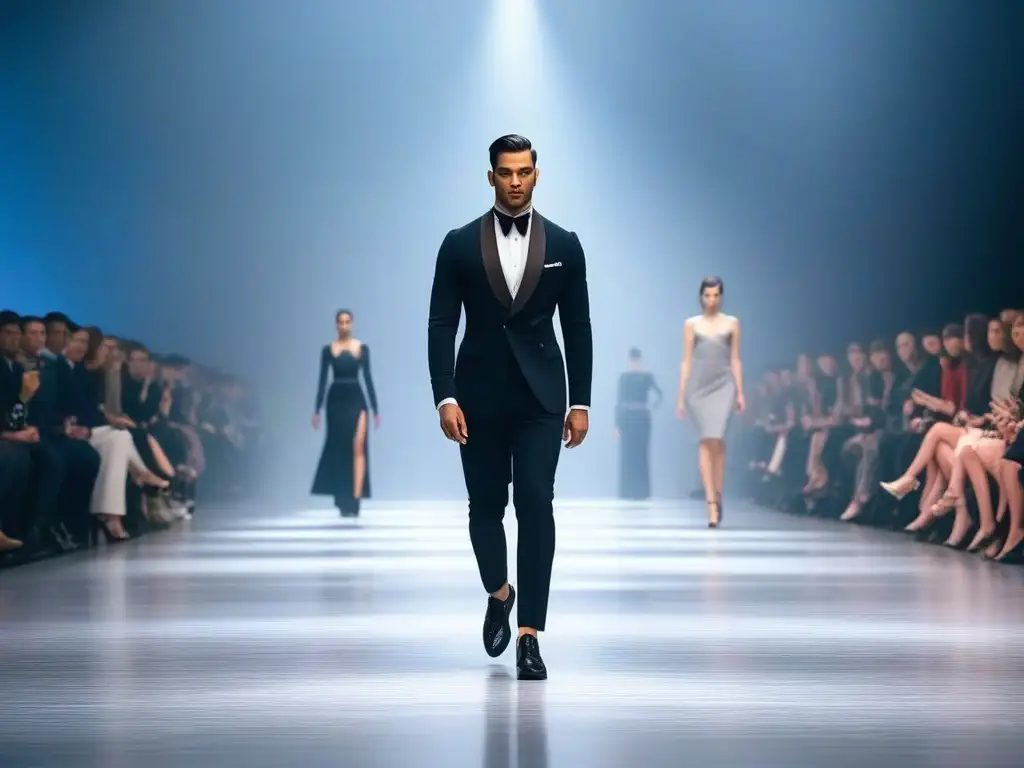 Desfile de moda Armani: diversidad y elegancia en la pasarela Desfile de moda inclusiva para todos los cuerpos con modelos seguras y elegantes luciendo prendas Armani en una pasarela moderna y sofisticada
