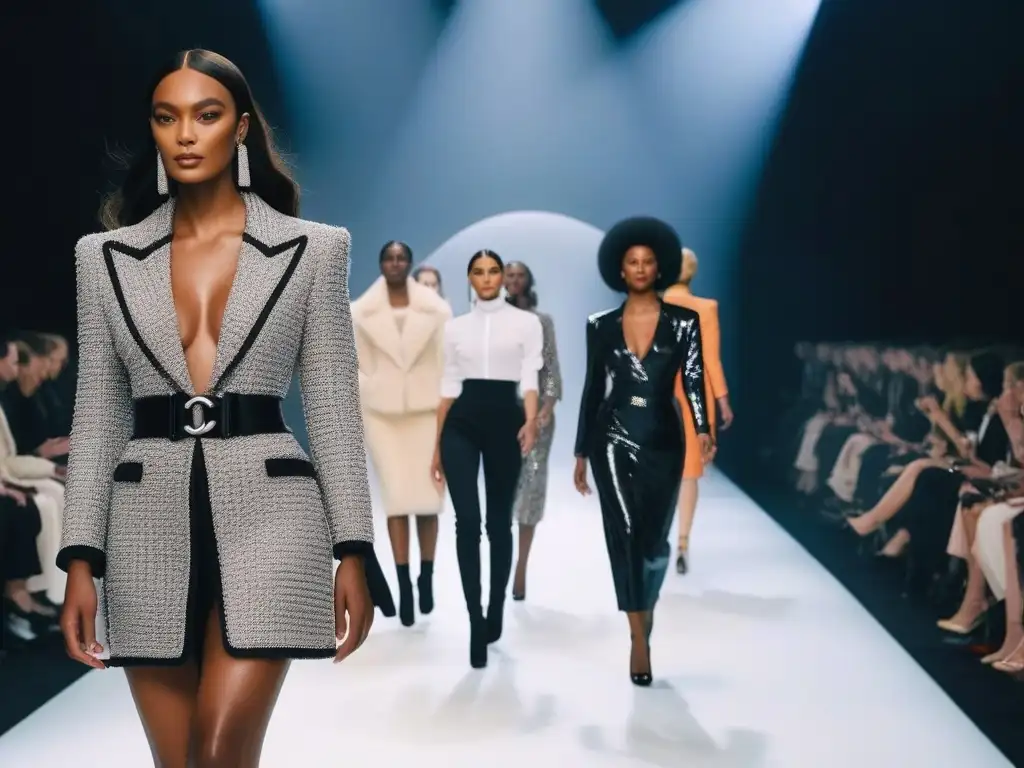 Desfile de moda inclusivo: diversidad en pasarela con estilo Chanel Desfile de moda inclusiva para todos cuerpos con modelos seguros y elegantes en pasarela brillante