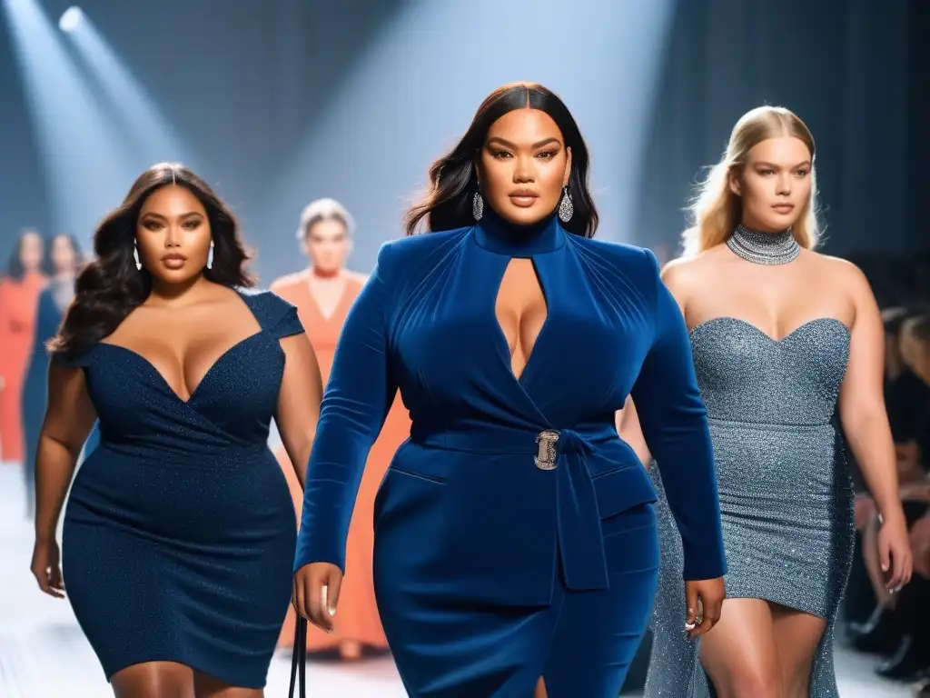 Desfile de moda inclusiva para todos los cuerpos con modelos de tallas grandes luciendo la colección de Michael Kors en una pasarela glamurosa