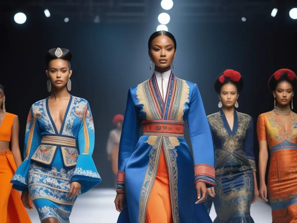 Desfile de moda multicultural: fusión de tradiciones y tendencias modernas Desfile de moda inclusiva para todos cuerpos con prendas tradicionales y modernas en pasarela