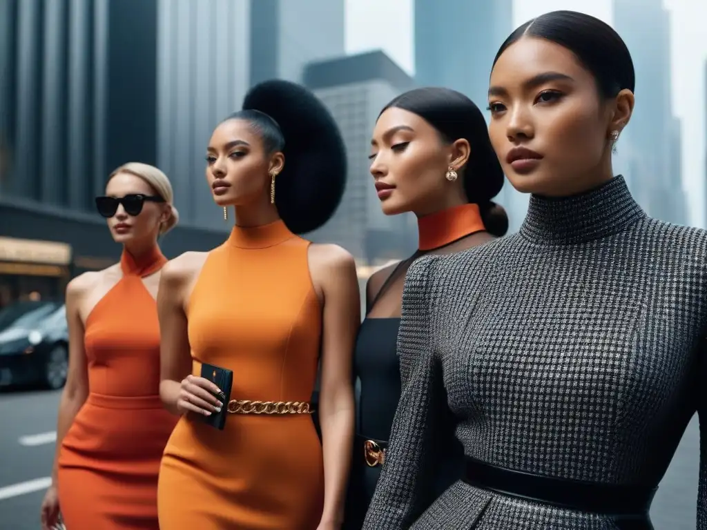 Un desfile de moda inclusiva para todos los cuerpos, con diversidad de estilos y personas, en una ciudad moderna y elegante