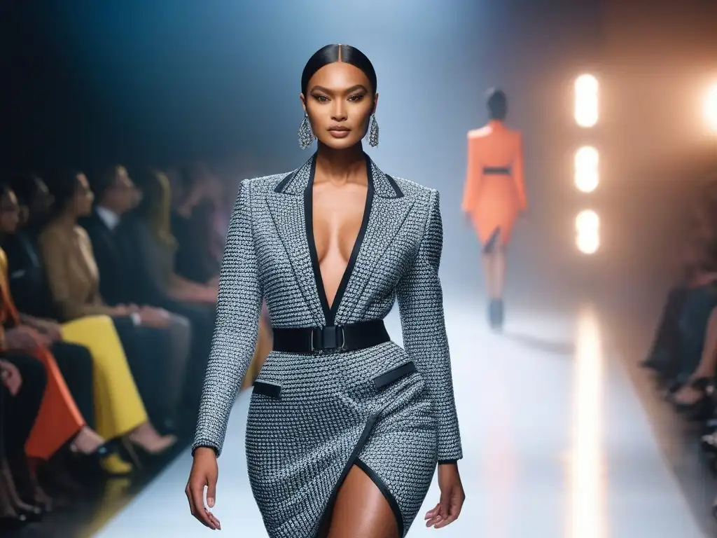 Desfile inclusivo: modelos diversos empoderados en pasarela futurista Desfile de moda inclusiva para todos cuerpos con modelos diversos y empoderados en una pasarela futurista y moderna