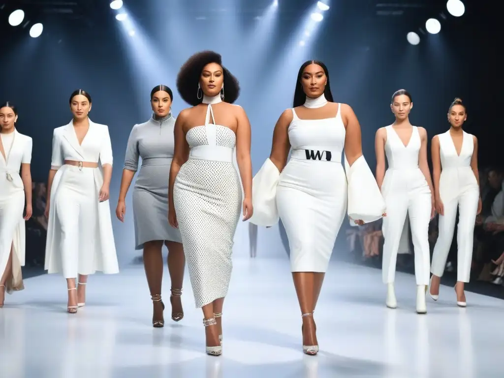 Desfile de moda inclusiva: diversidad y empoderamiento Desfile de moda inclusiva para todos cuerpos, diversidad y empoderamiento en la pasarela futurista