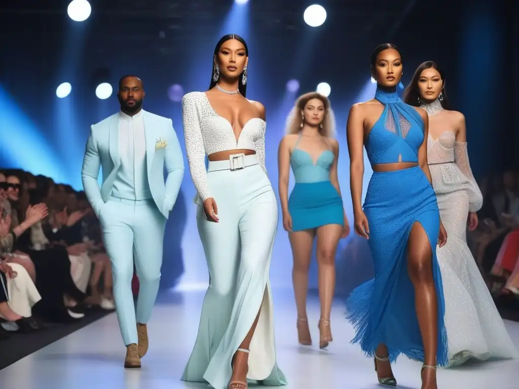 Desfile inclusivo y vibrante: moda para todos Desfile de moda inclusiva para todos los cuerpos con modelos diversos y público aplaudiendo