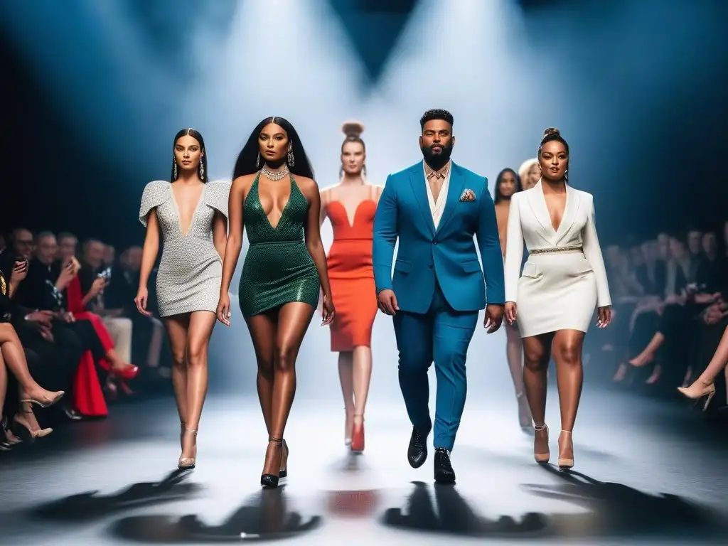 Desfile de moda inclusivo: diversidad de cuerpos y estilo Desfile de moda inclusiva para todos cuerpos: modelos diversos desfilan con confianza en la pasarela, celebrando la individualidad y la belleza única