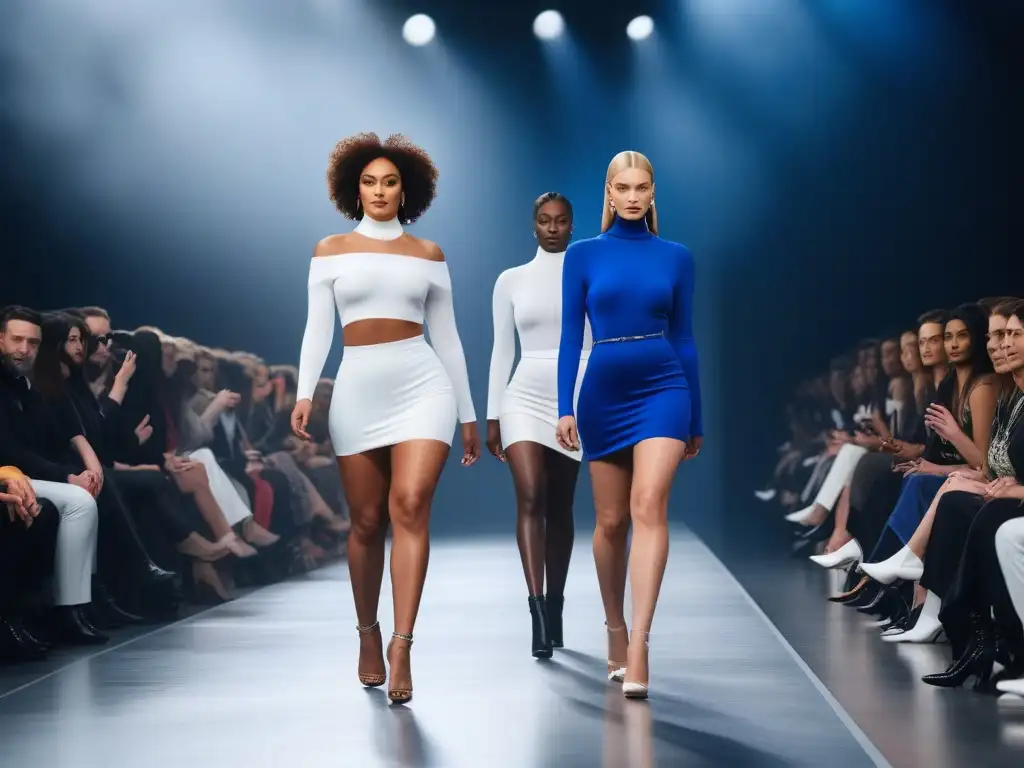 Desfile de moda inclusiva: diversidad de cuerpos y empoderamiento Un desfile de moda inclusiva para todos cuerpos, donde modelos diversos exhiben diseños modernos y empoderados, cautivando a espectadores diversos