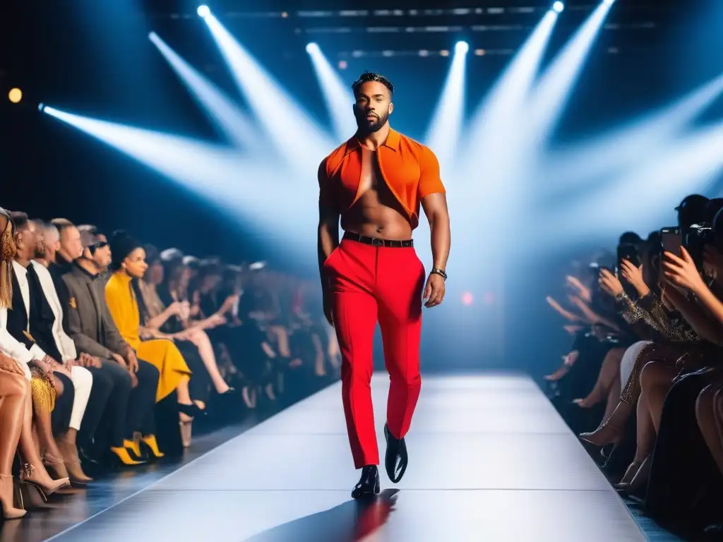 Desfile de moda inclusivo: diversidad y empoderamiento Desfile de moda inclusiva para todos cuerpos con modelos diversos luciendo outfits elegantes en una pasarela moderna y luminosa