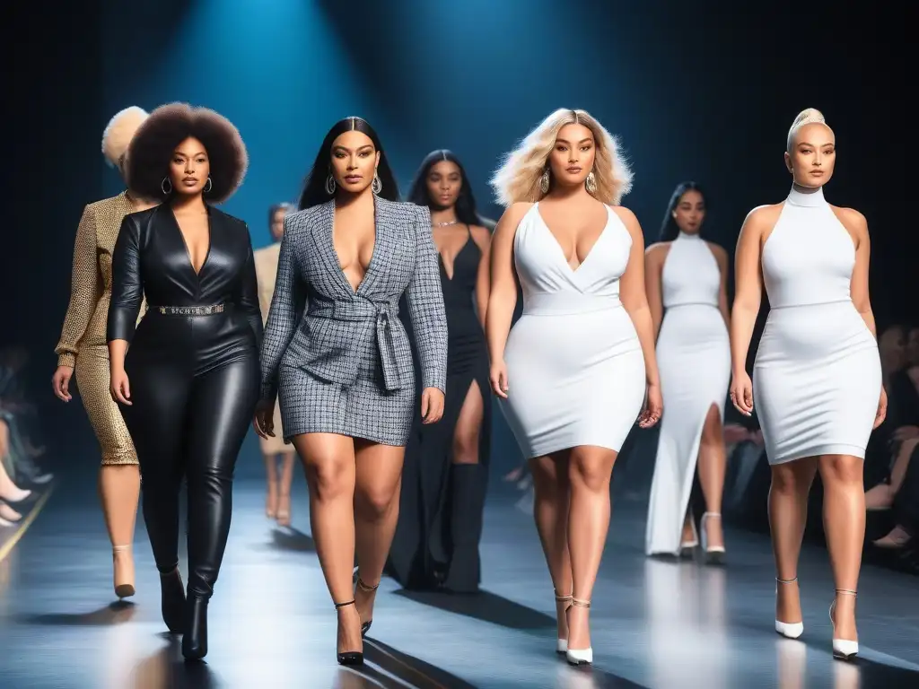 Desfile inclusivo: Celebrando la diversidad y autoaceptación en la moda Desfile de moda inclusiva con cuerpos diversos mostrando autoaceptación y empoderamiento, inspirando a todos
