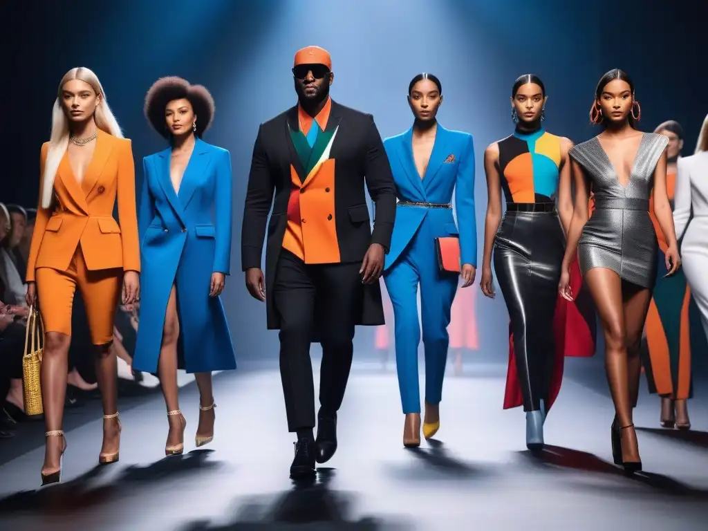 Pasarela inclusiva: diversidad, empoderamiento y estilo futurista Un desfile de moda inclusiva para todos los cuerpos, con modelos diversos mostrando confianza y estilo en una pasarela futurista