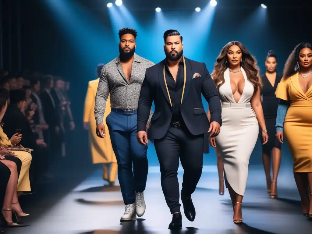 Desfile de moda inclusivo y diverso: belleza única en la pasarela Desfile de moda inclusiva para todos los cuerpos con personas seguras y diversas luciendo estilos únicos en una pasarela elegante y moderna