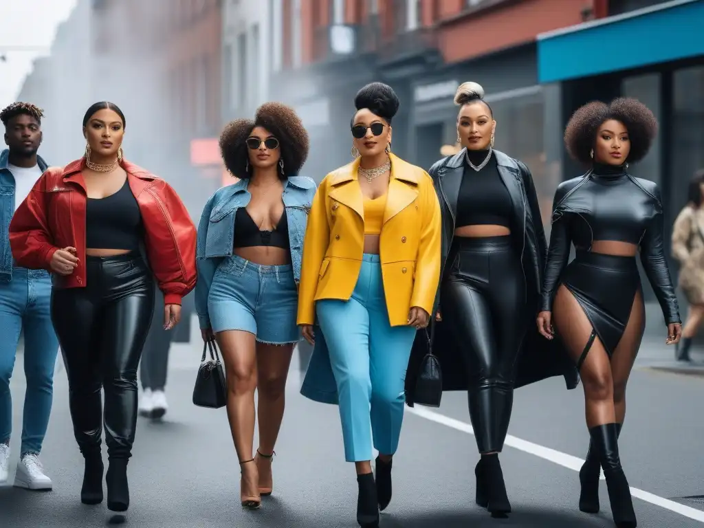 Desfile de moda inclusivo en la ciudad: diversidad y estilo en movimiento Un desfile de moda inclusiva para todos cuerpos, donde personas de todas las edades y géneros lucen con orgullo sus atuendos únicos en la ciudad