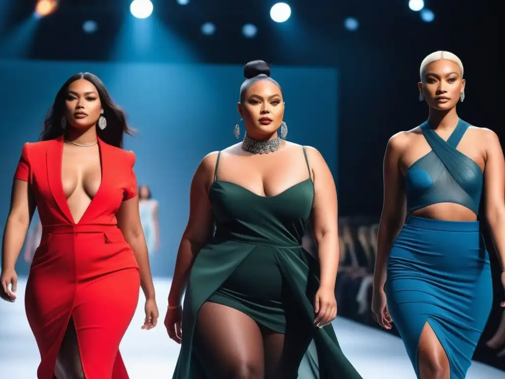 Desfile inclusivo: moda empoderada para todos los cuerpos Desfile de moda inclusiva para todos los cuerpos, con modelos diversos exhibiendo empoderamiento y confianza en la pasarela
