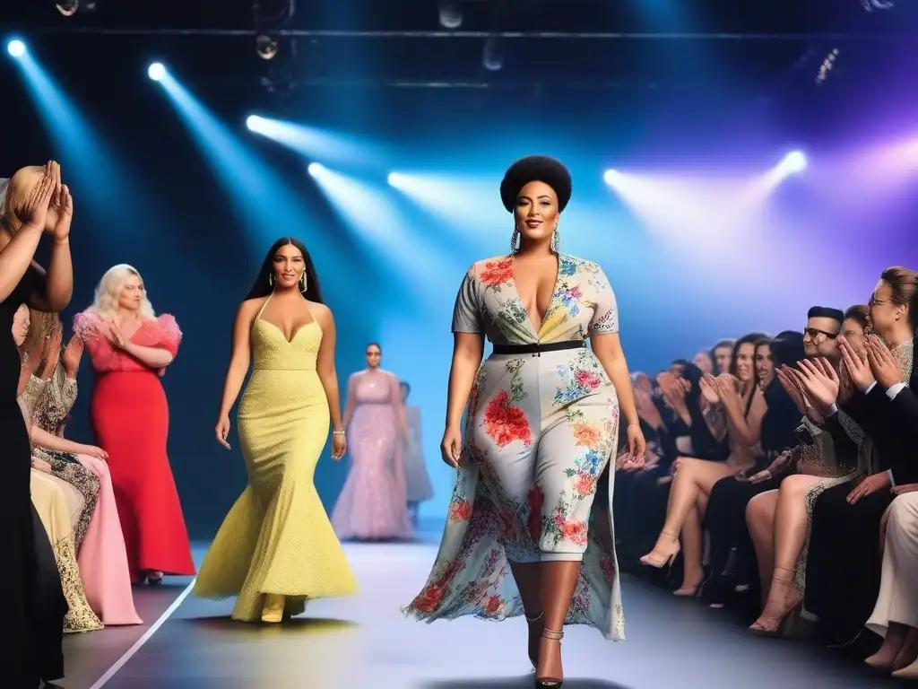 Desfile inclusivo y vibrante celebra la diversidad en la moda Desfile de moda inclusiva para todos los cuerpos, con modelos diversos inspirando admiración y alegría en la pasarela