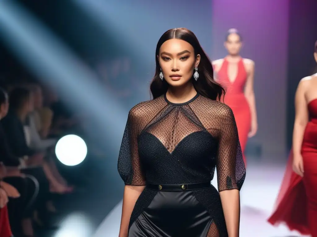 Desfile inclusivo de moda: diversidad de cuerpos y estilos en la pasarela Desfile de moda inclusiva para todos cuerpos, modelos diversos y seguros de sí mismos caminan con confianza por la pasarela