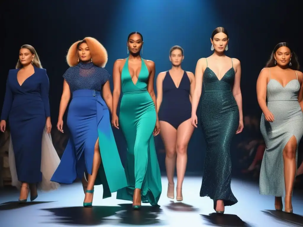 Moda inclusiva: Desfile de modelos con adaptaciones para todos Desfile de moda inclusiva para todos cuerpos: modelos elegantes y empoderados caminan con confianza en la pasarela, reflejando diversidad y aceptación