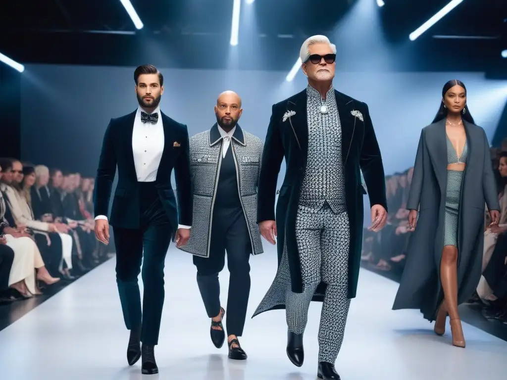Desfile inclusivo de moda adaptativa: diversidad y estilo en la pasarela Desfile de moda inclusiva para todos cuerpos con modelos diversos caminando con estilo y gracia en una pasarela futurista