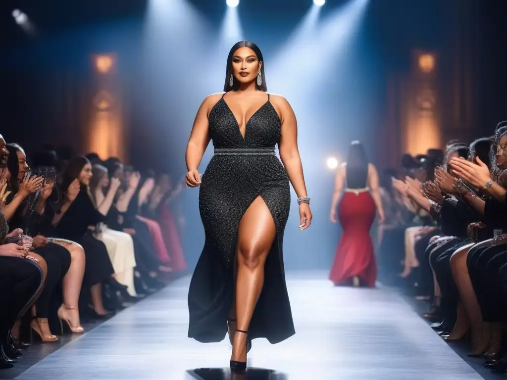 Desfile de moda inclusivo: diversidad y positividad corporal Desfile de moda inclusiva para todos cuerpos, con modelos diversos y público aplaudiendo