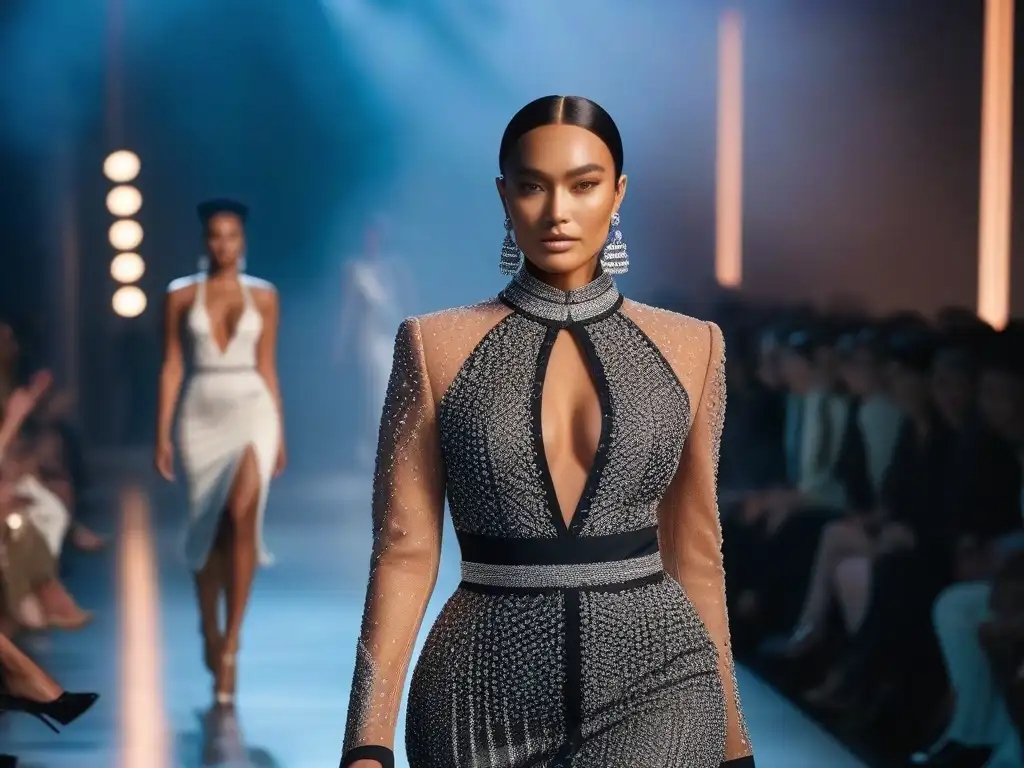 Desfile de moda inclusivo y diverso: belleza en la diversidad Desfile de moda inclusiva para diferentes cuerpos en una pasarela moderna y brillante, modelos confiados y empoderados
