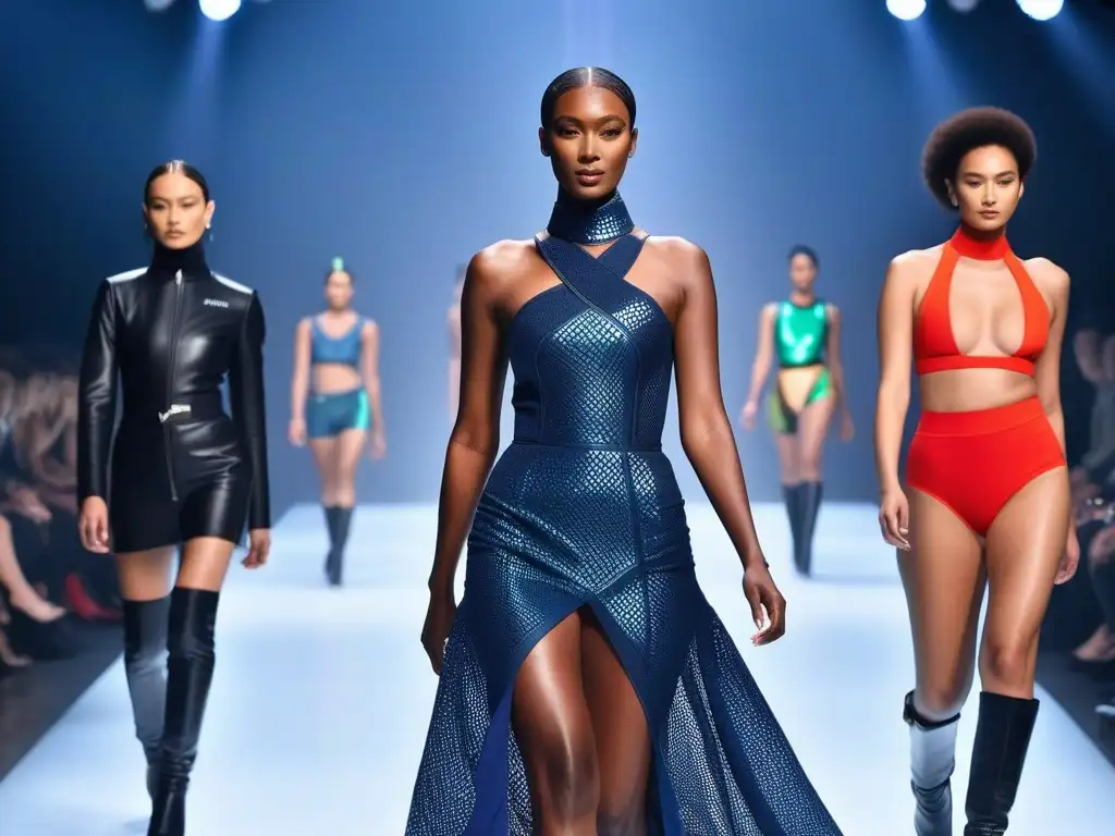 Desfile inclusivo de moda tecnológica y diversa Desfile de moda inclusiva para todos cuerpos con tecnología futurista y mensajes de diversidad en la pasarela