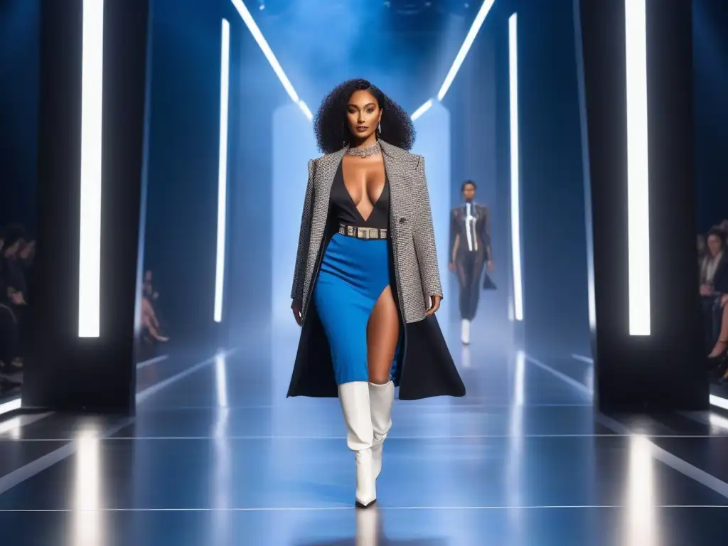 Desfile futurista de moda inclusiva: diversidad y estilo Desfile de moda inclusiva para todos los cuerpos con modelos diversos irradiando confianza y estilo en una pasarela futurista