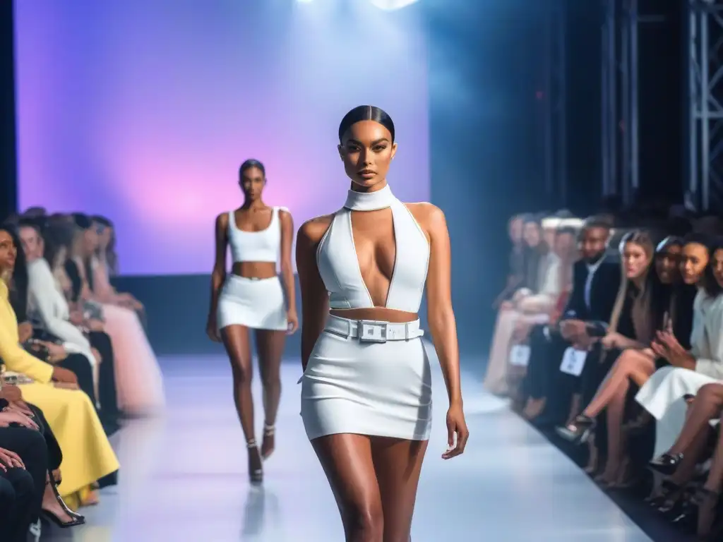 Desfile sostenible: moda inclusiva y ecofriendly en pasarela futurista Desfile de moda inclusiva para todos los cuerpos en pasarela ecoamigable con diseños sostenibles