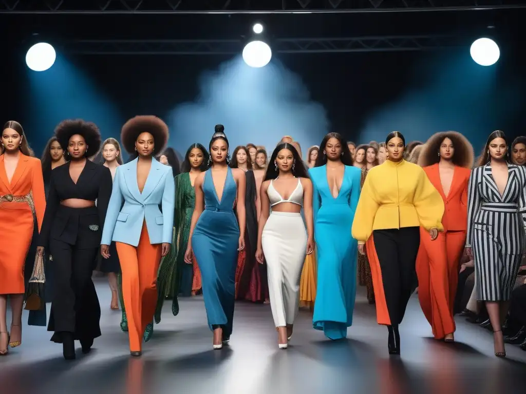 Desfile inclusivo: moda diversa y empoderamiento Desfile de moda inclusiva para cuerpos diversos con modelos empoderados y espectadores celebrando la diversidad