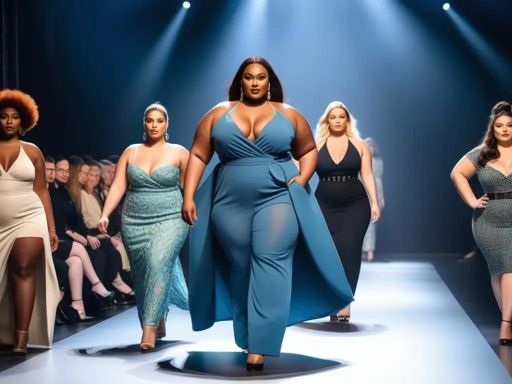 Desfile de moda inclusivo: diversidad de cuerpos y estilo Desfile de moda inclusiva para todos los cuerpos con modelos diversos exhibiendo confianza y empoderamiento