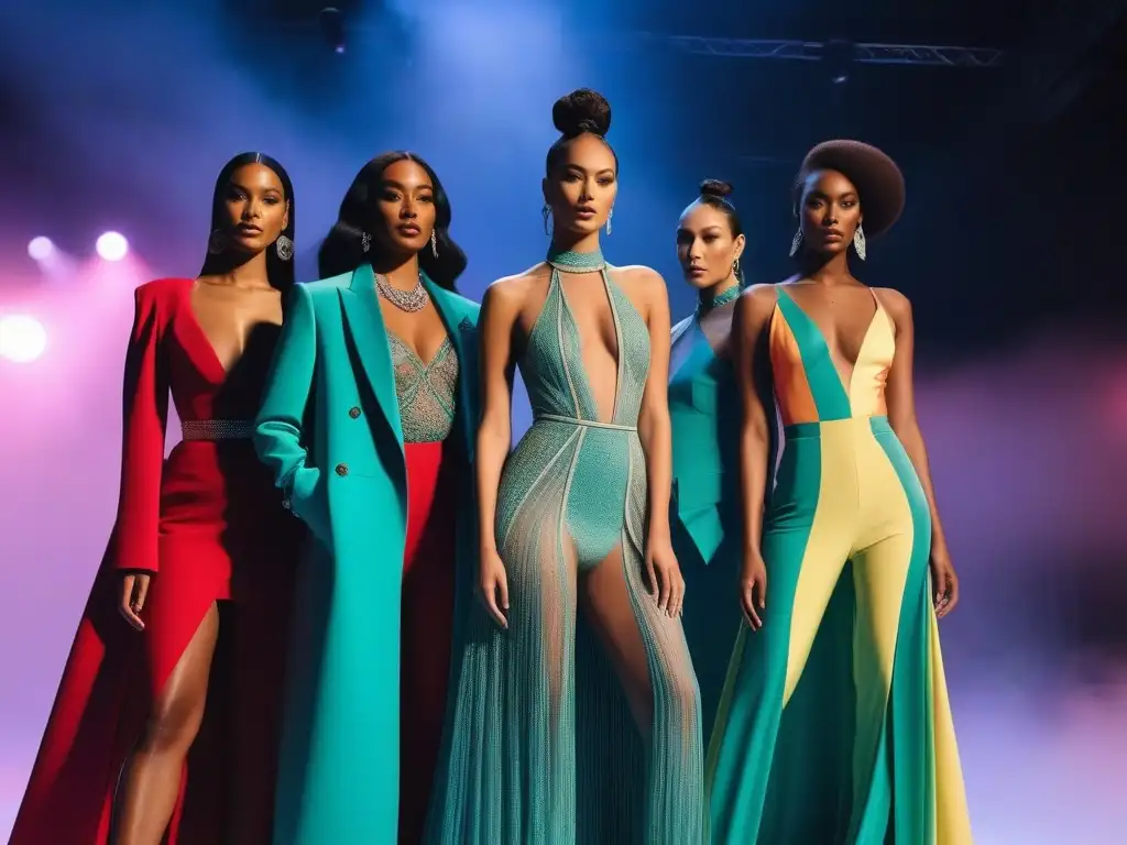 Desfile de moda inclusiva: modelos altos deslumbran con estilo y confianza Un desfile de moda inclusiva para todos los cuerpos, donde modelos altos exhiben confianza y empoderamiento en una pasarela moderna y vibrante