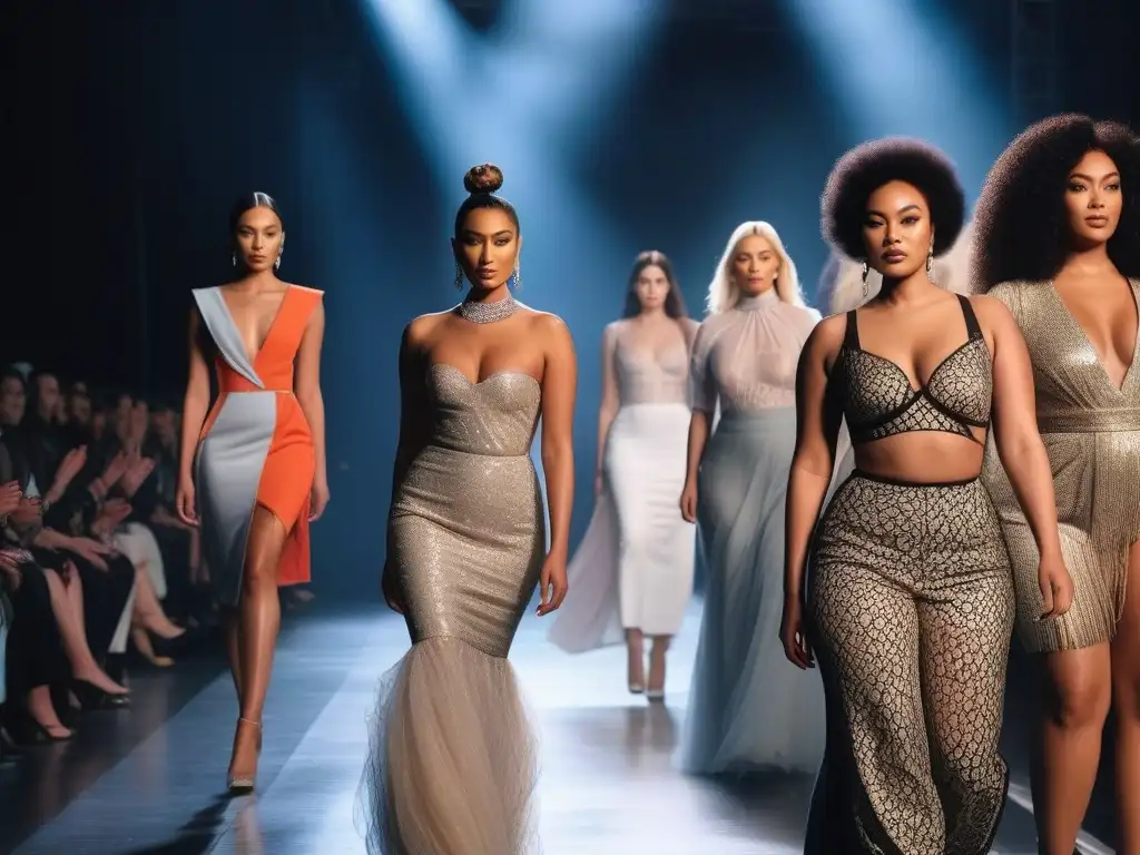 Desfile de moda inclusivo y empoderado: diversidad en la pasarela Desfile de moda inclusiva para todos cuerpos, con modelos diversos desfilando con empoderamiento y estilo