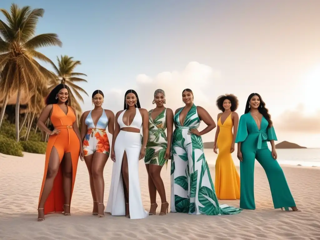 Desfile inclusivo en la playa al atardecer Desfile de moda inclusiva para todos los cuerpos en la playa al atardecer