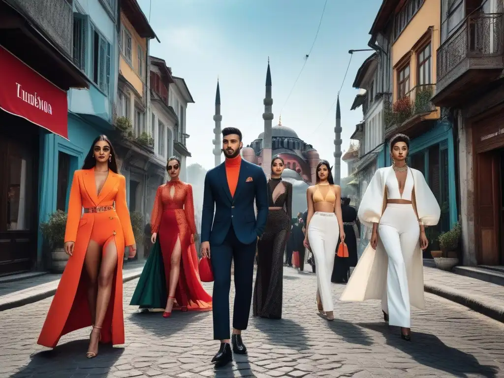 Moda inclusiva en Estambul: desfiles de moda con diversidad de modelos Desfile de moda inclusiva para todos cuerpos en una bulliciosa calle de Estambul, con modelos de diferentes etnias y estilos