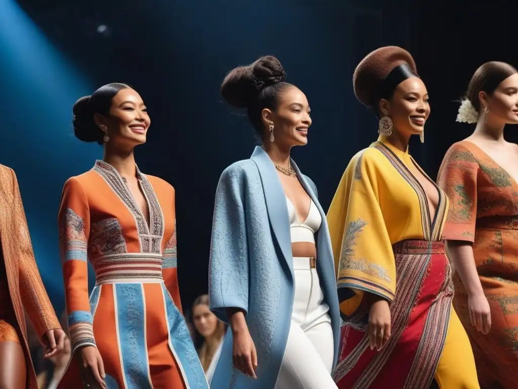 Desfile de moda inclusivo: diversidad y empoderamiento en la pasarela Desfile de moda inclusiva para todos los cuerpos con modelos diversos mostrando confianza y empoderamiento, fusionando culturas