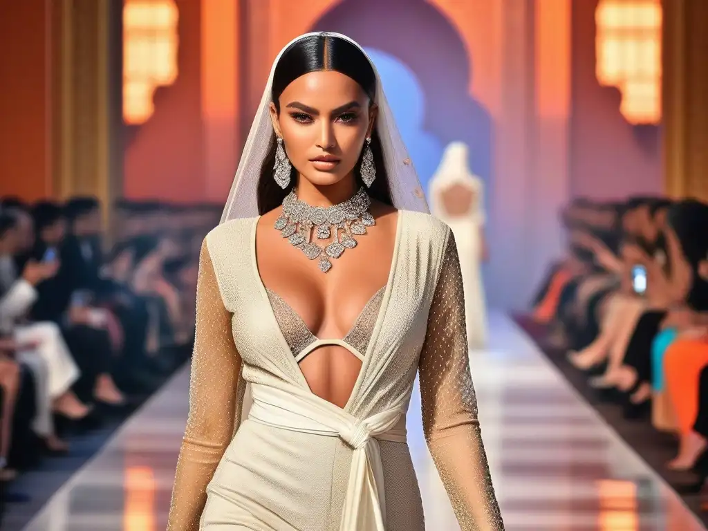 Desfile de moda inclusivo en Marrakech: diversidad y estilo Desfile de moda inclusiva en Marrakech, cuerpos diversos desfilando con confianza en diseños lujosos y variados