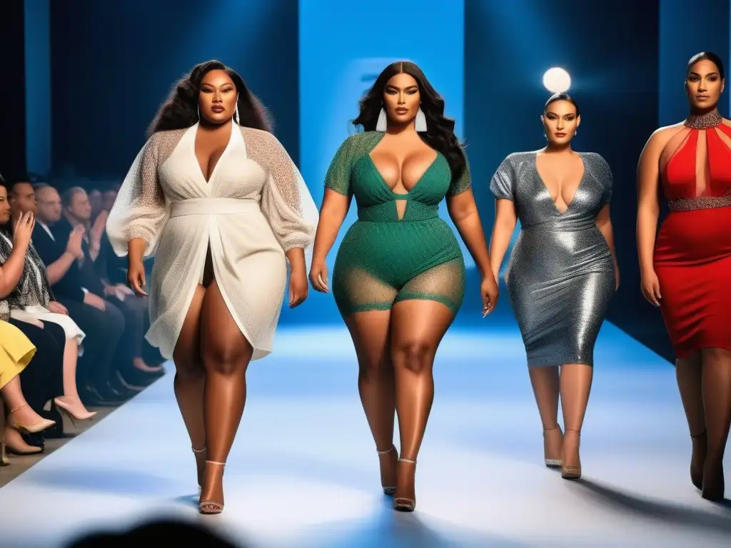 Desfile de moda con modelos de tallas grandes empoderadas y estilosas Desfile de moda plus size inclusiva y diversa con modelos seguras y elegantes