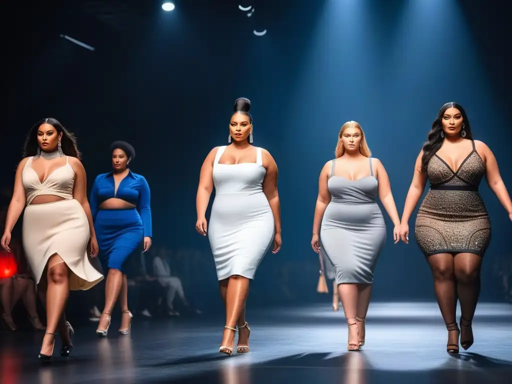 Desfile empoderador de modelos plussize en pasarela de alta moda Desfile de moda plus size inclusiva y diversa con modelos seguras y empoderadas