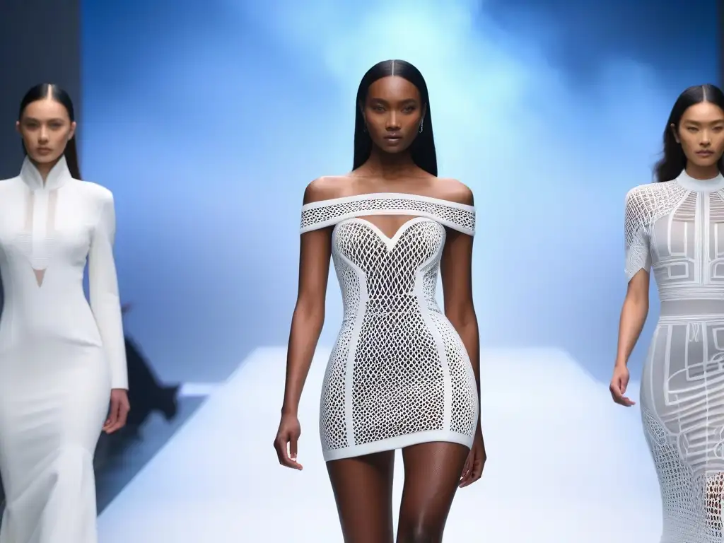 Desfile futurista de moda: inclusión y creatividad en 3D Desfile de moda inclusiva y diversa con prendas 3D innovadoras, empoderando la creatividad en la pasarela futurista