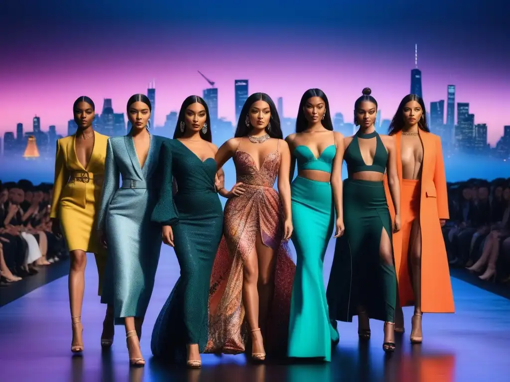 Desfile inclusivo: Celebrando la diversidad en la moda Desfile de moda inclusiva y diversa con modelos diversos empoderados en una pasarela moderna y vibrante