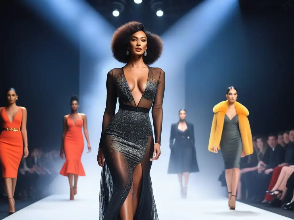 Desfile de moda tall inclusiva y diversa: modelos altos lucen prendas chic en pasarela, irradiando profesionalismo y empoderamiento