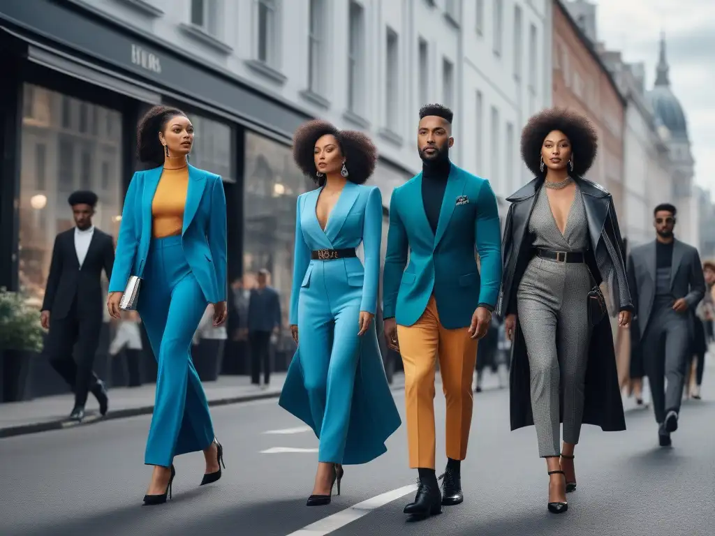 Un desfile de moda tall inclusiva y diversa en una bulliciosa calle de la ciudad