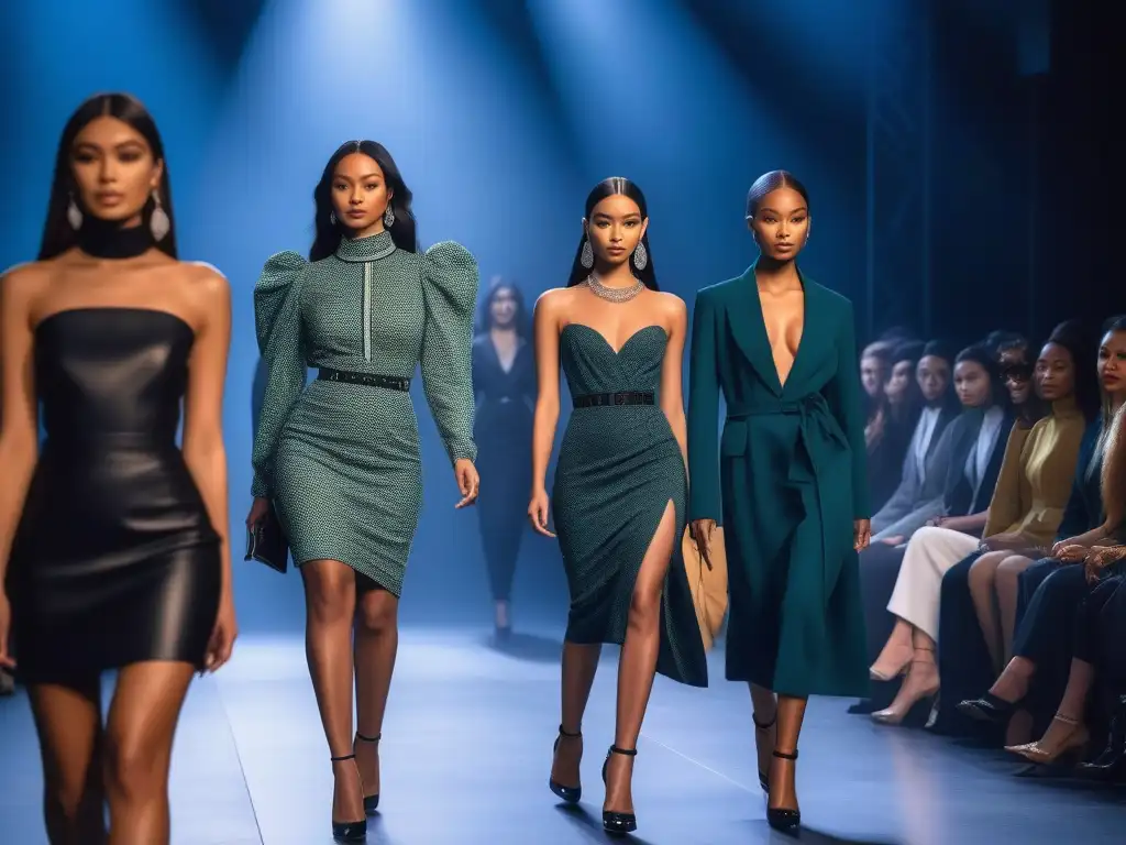 Desfile de moda petite: diversidad, estilo y empoderamiento Desfile de moda petite inclusiva y diversa con modelos seguras y elegantes en una pasarela moderna y luminosa