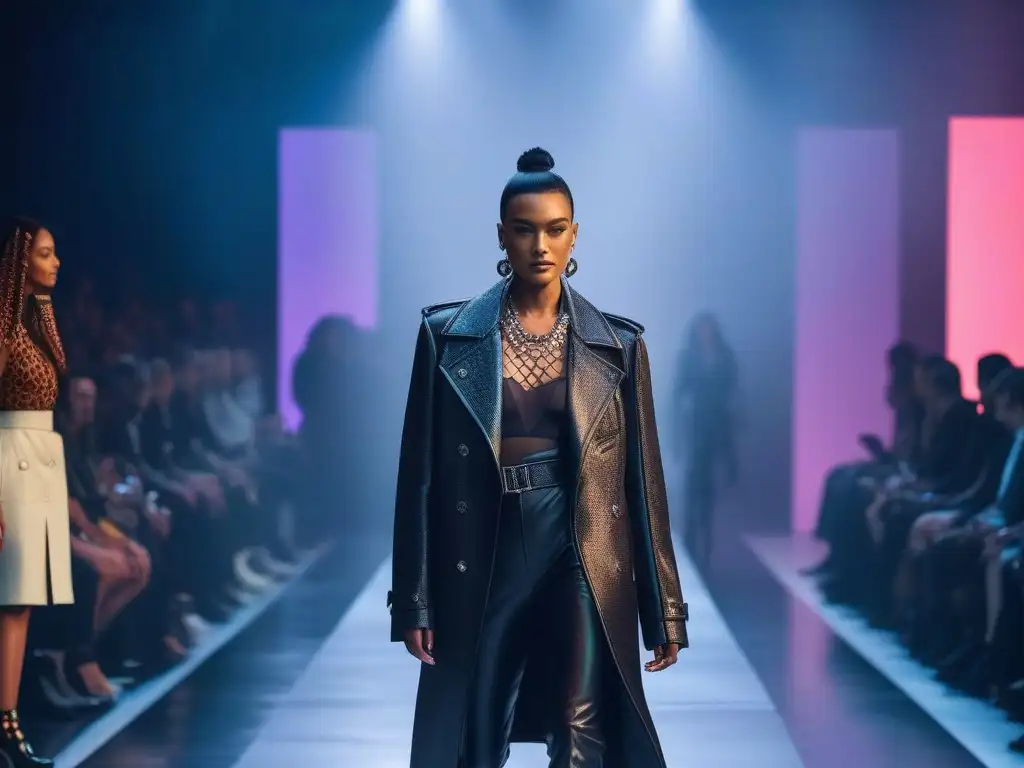 Desfile de moda no binaria: Empoderamiento y estilo futurista Desfile de moda inclusiva diversa con colección no binaria en pasarela vibrante