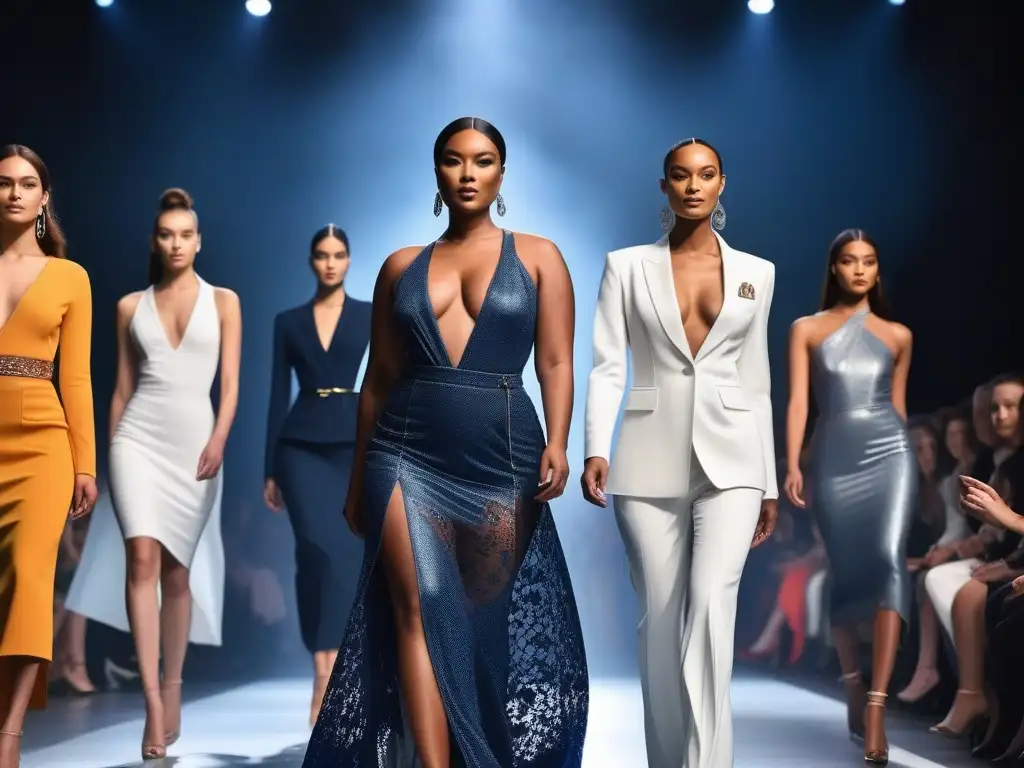 Desfile de moda inclusivo: empoderamiento y diversidad en la pasarela Desfile de moda tall inclusiva y diversa con modelos empoderadas exhibiendo estilo y confianza en la pasarela