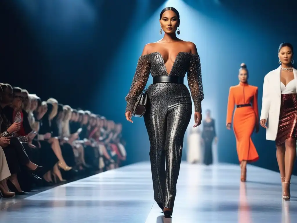 Desfile de moda inclusivo: diversidad y estilo en pasarela Desfile de moda inclusiva y diversa con modelos de diferentes edades, tallas y etnias, irradiando confianza y estilo único