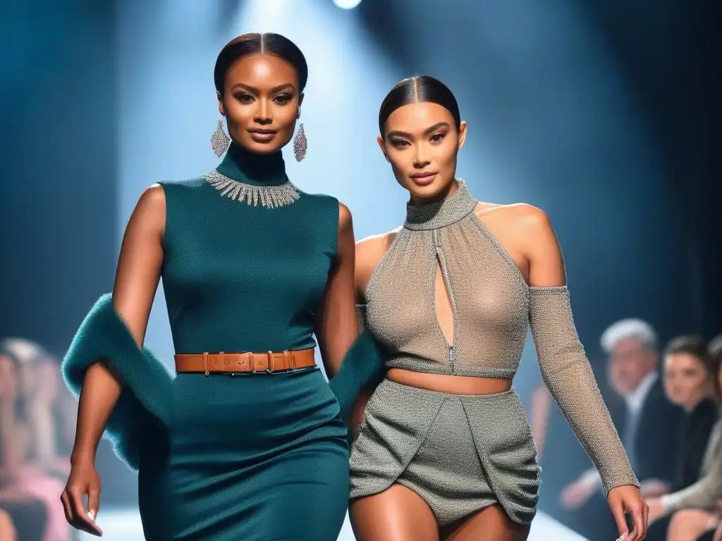 Desfile de moda para altos: diversidad y empoderamiento Desfile de moda tall inclusiva y diversa con modelos confiados y empoderados mostrando prendas chic y trendy en una pasarela moderna y elegante