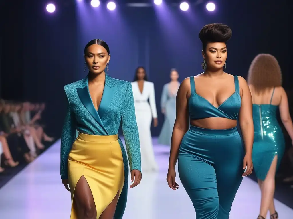 Desfile inclusivo: diversidad de modelos desfilando con estilo Desfile de moda inclusiva y diversa celebrada con modelos de diferentes etnias, tipos de cuerpo y habilidades caminando con confianza por la pasarela