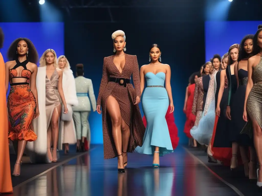 Desfile de moda inclusivo: diversidad y estilo en la pasarela Desfile de moda inclusiva y diversa celebrada con modelos de todas las edades, tallas y etnias caminando juntos por la pasarela