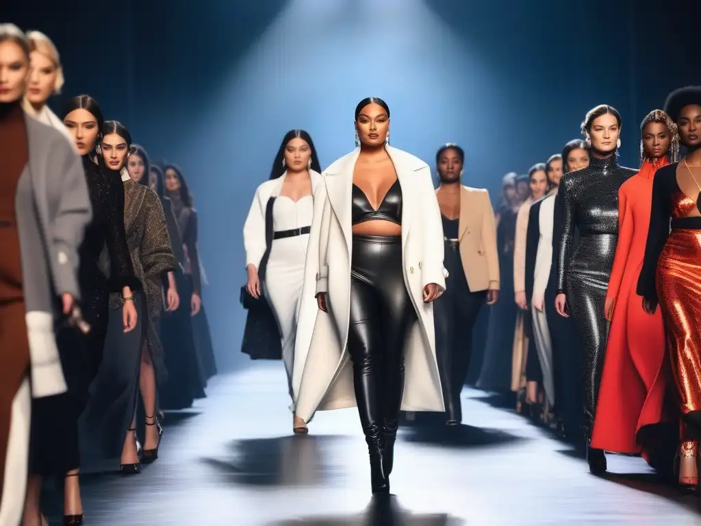 Desfile de moda inclusivo celebra diversidad y empoderamiento Desfile de moda inclusiva y diversidad corporal: modelos seguras y únicas, atuendos de alta costura, espectadores diversos y unidos aplaudiendo