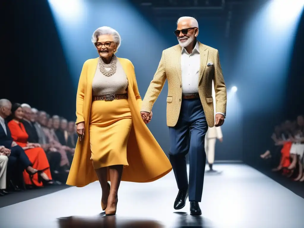 Desfile de moda inclusiva para seniors: elegancia y diversidad Desfile de moda inclusiva para seniors, diversidad de estilos y edades en la pasarela
