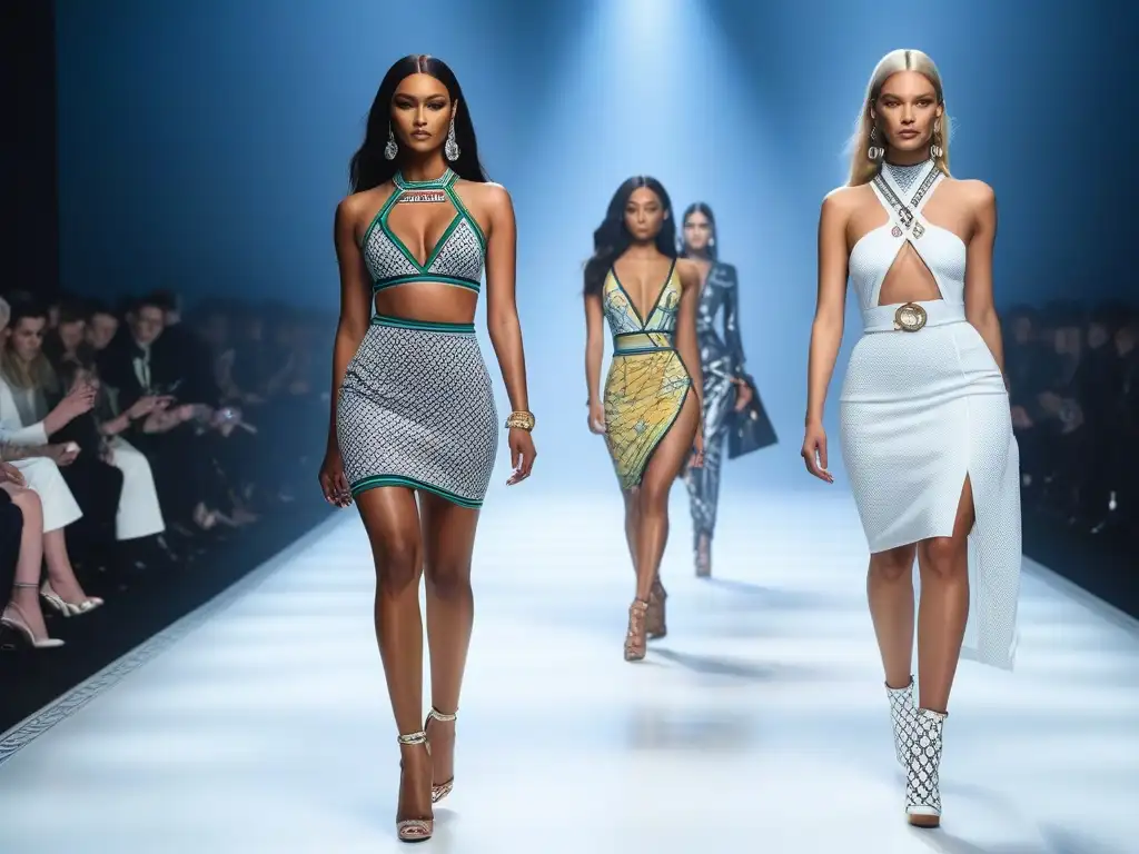 Desfile inclusivo de moda Versace: diversidad y empoderamiento Desfile de moda inclusiva con diversidad de modelos de distintas razas y tallas especiales, irradiando confianza y empoderamiento